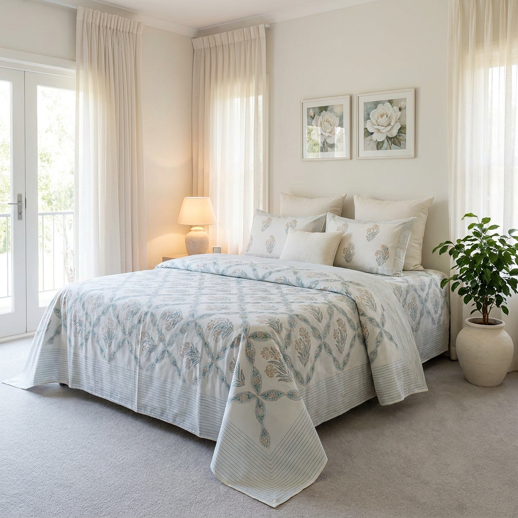 Queen Size Percale Fine Cotton Bedspread with 2 Pillow Cases 200058