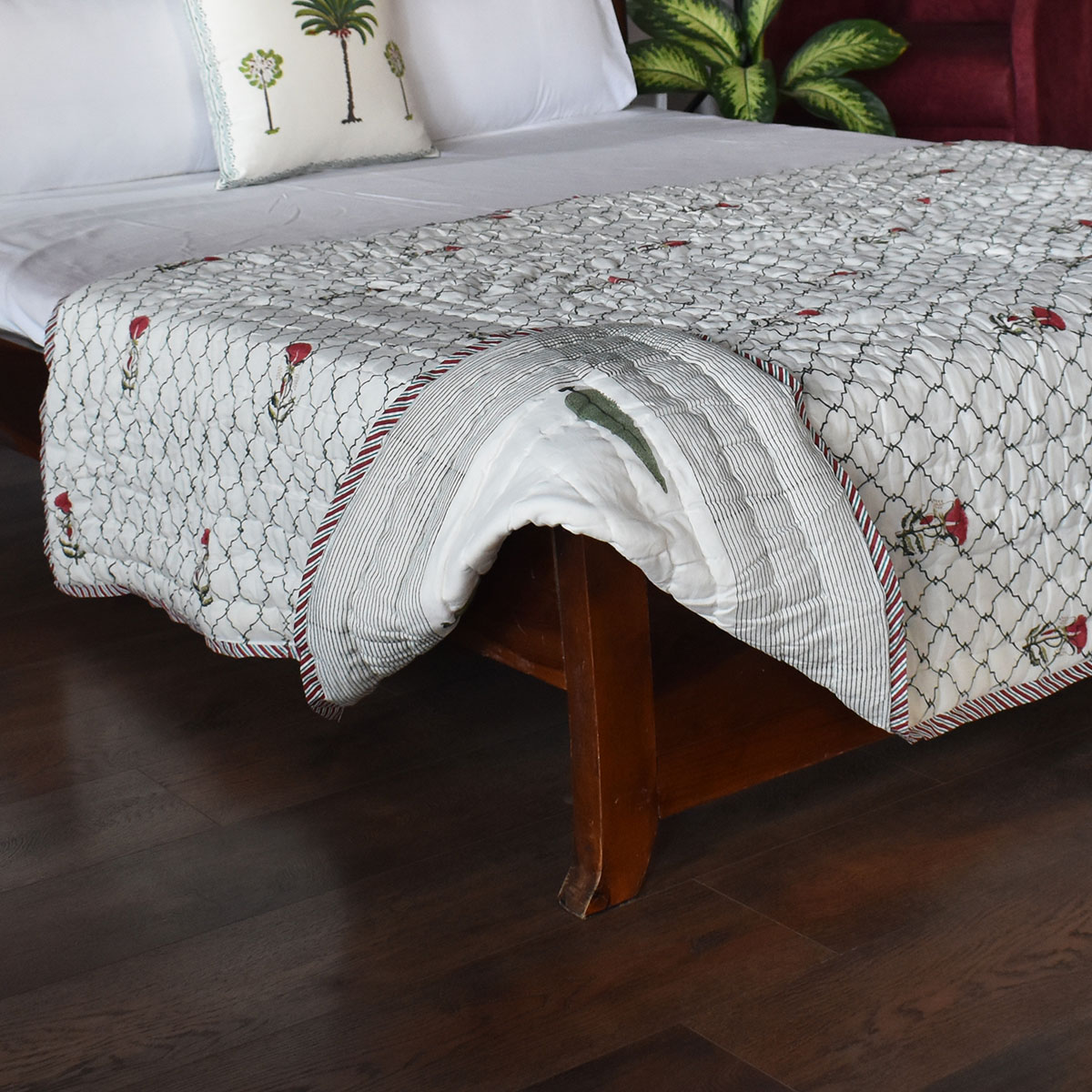 Hand Block Printed Cotton Twin Size Quilt 202214