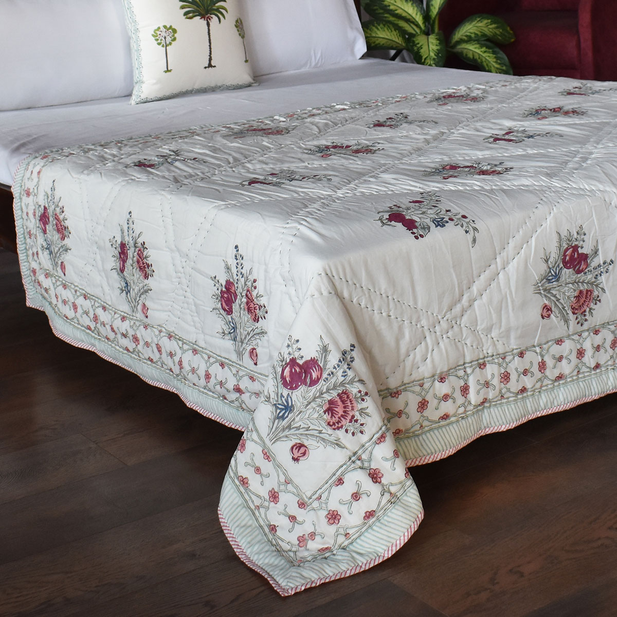 Hand Block Printed Cotton Twin Size Quilt 202413