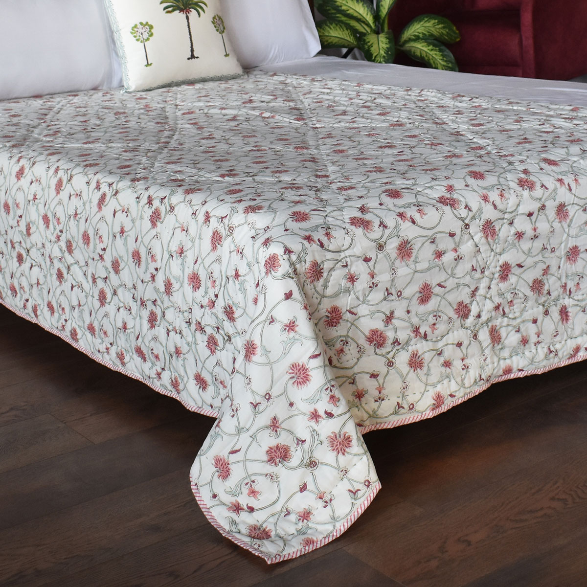 Hand Block Printed Cotton Twin Size Quilt 202413