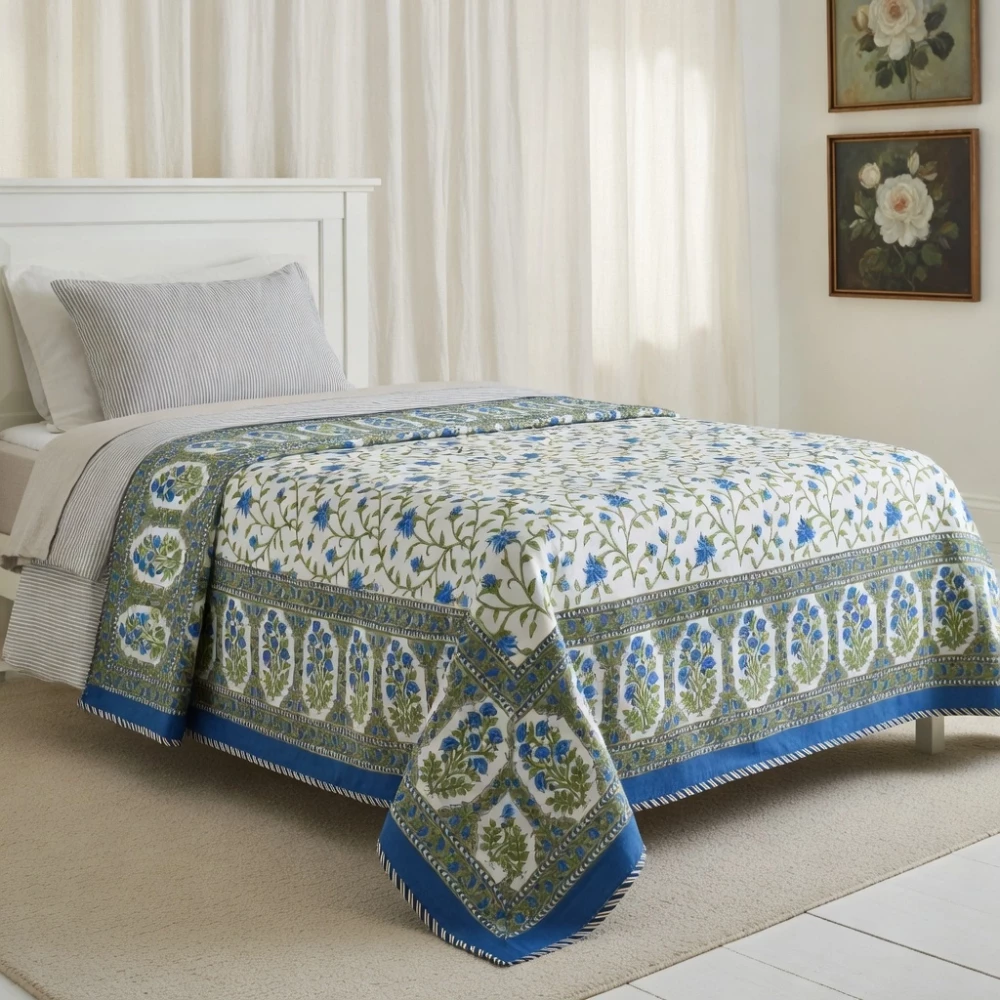 Image of Hand Block Printed Cotton Twin Size Dohar | 260521