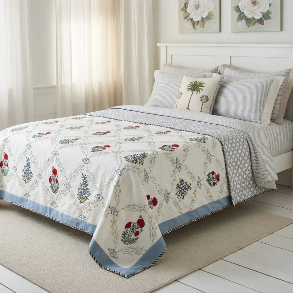 Image of Indian Hand Block Printed Cotton Dohar Queen Size | 260603