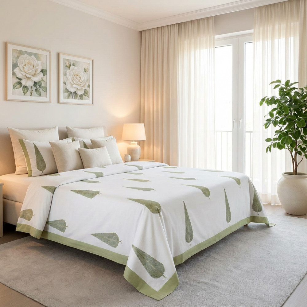 Image of Hand Block Printed Cotton Percale Queen Size Bedspread | 700236