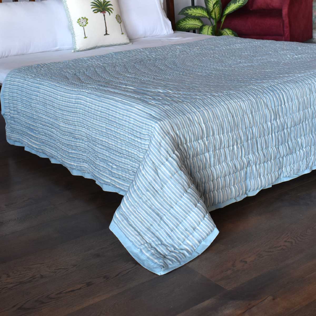 Hand Block Printed Cotton Medium Size Quilt Artichoke Pearl Blue 251210