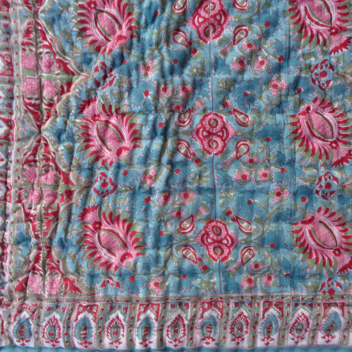 Baby Quilt for Toddler Hand Block Printed  Bird Of Paradise Jade 906784