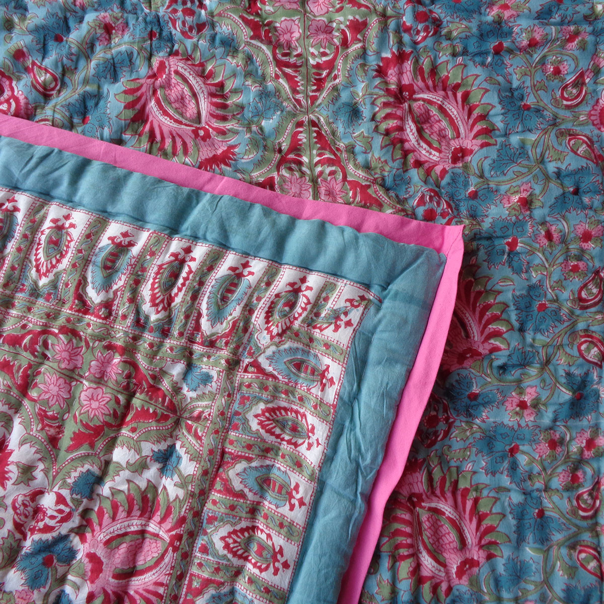 Baby Quilt for Toddler Hand Block Printed Bird Of Paradise Jade 906784