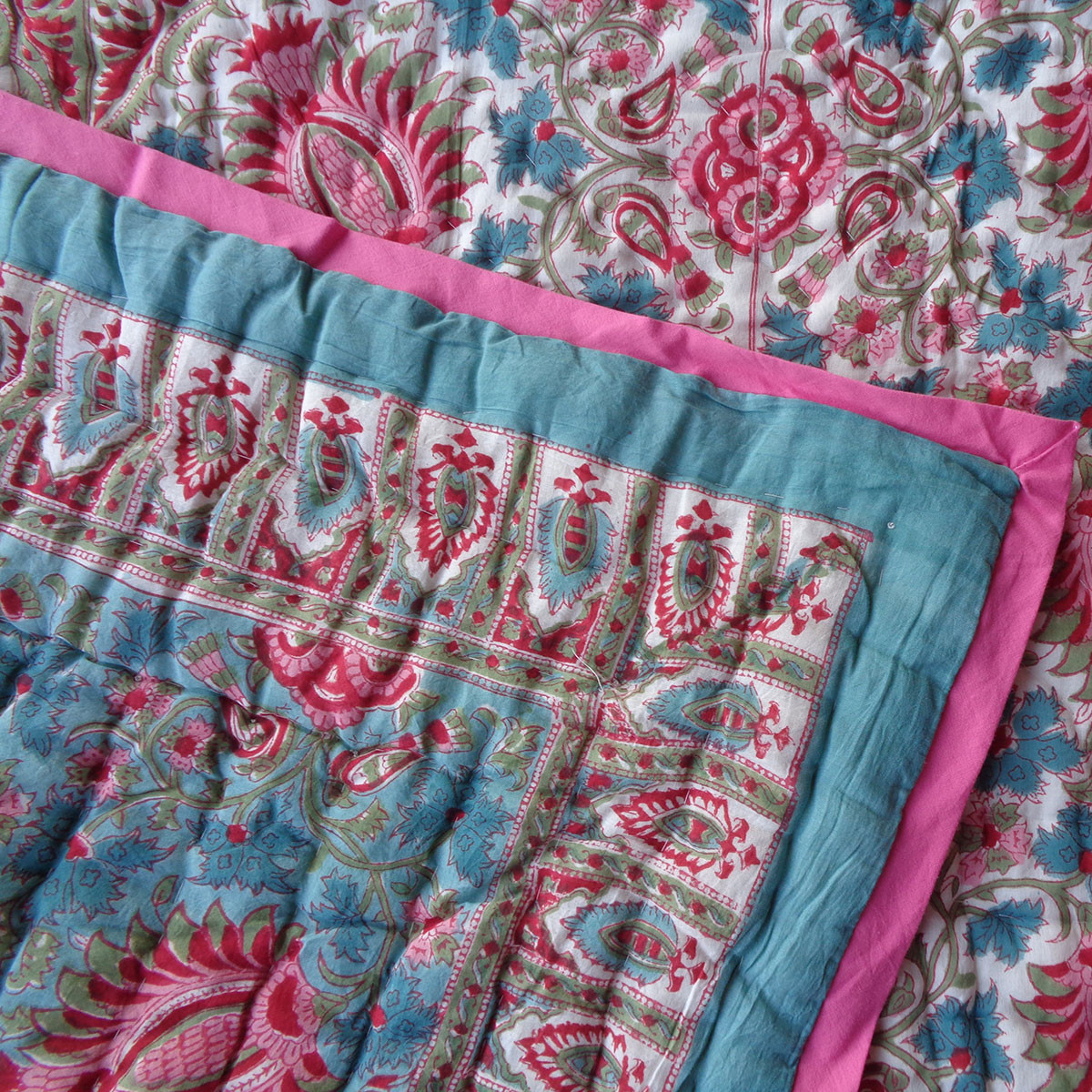 Baby Quilt for Toddler Hand Block Printed  Bird Of Paradise Jade 906784