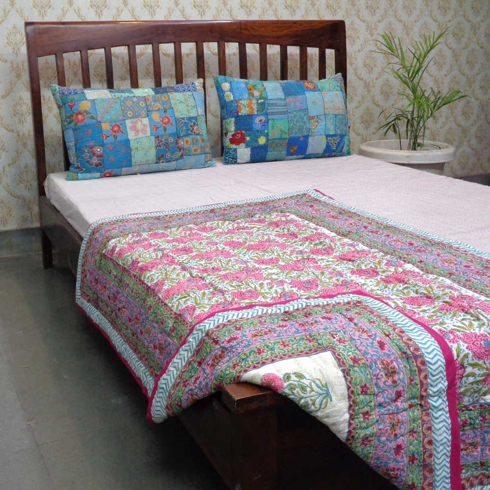 Baby Quilt for Toddler Hand Block Printed  Flower Candy 205977