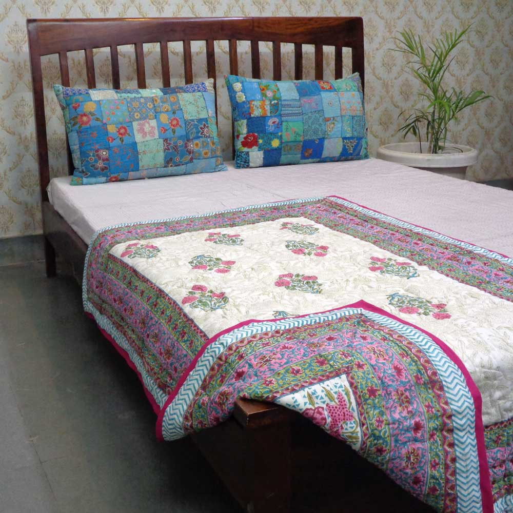 Baby Quilt for Toddler Hand Block Printed Flower Candy 205977