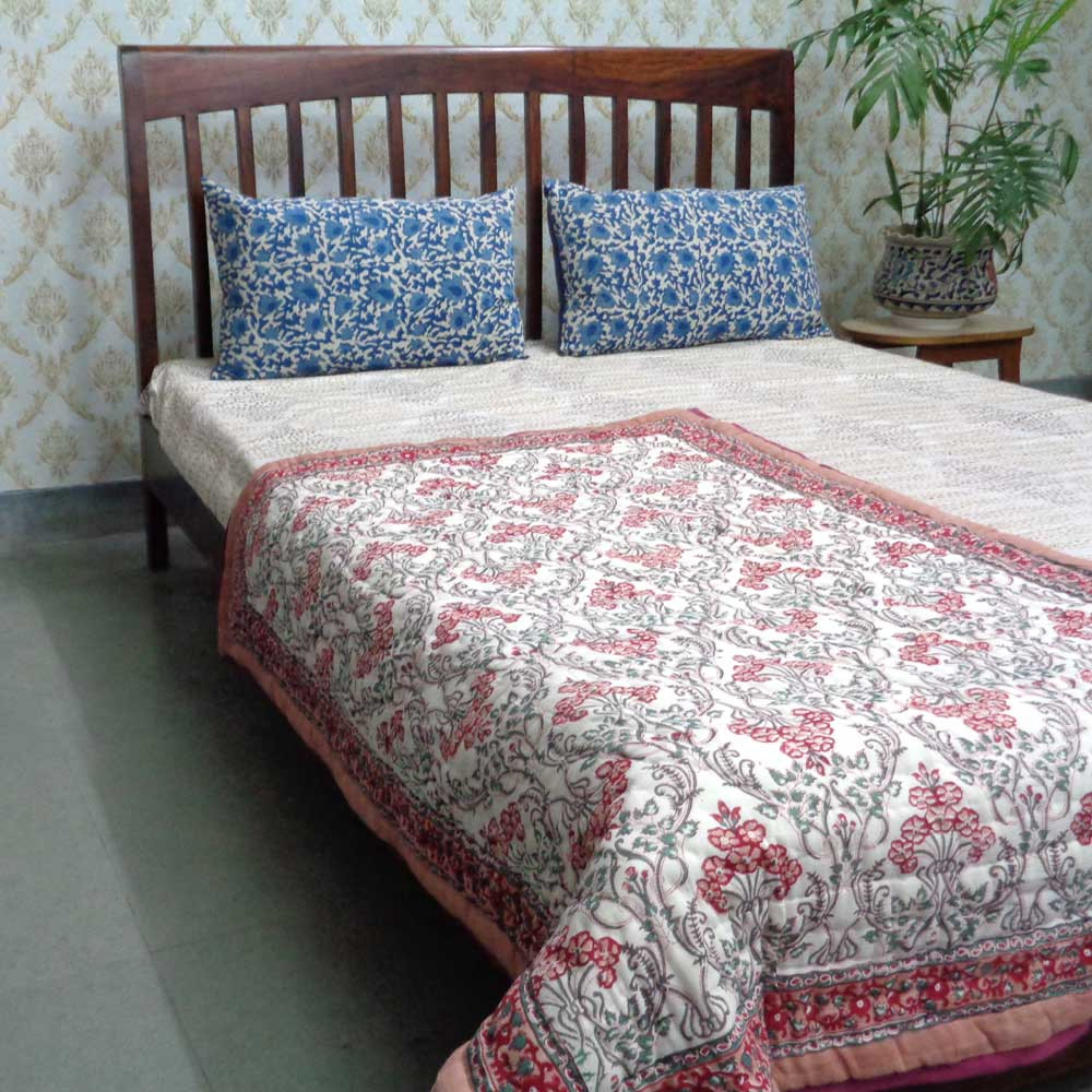 Baby Quilt for Toddler Hand Block Printed Raat Ki Rani Gud 102983