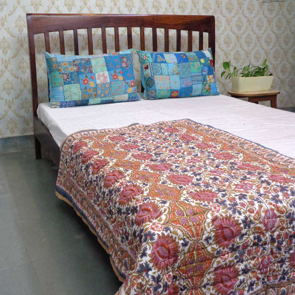 Baby Quilt for Toddler Hand Block Printed Cotton Quilt Bird of Paradise 204645