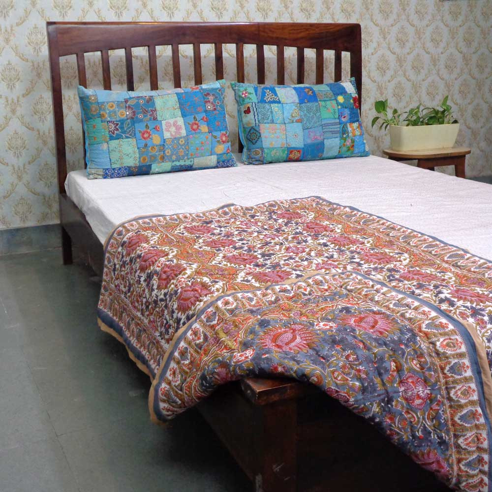 Baby Quilt for Toddler Hand Block Printed Cotton Quilt Bird of Paradise 204645