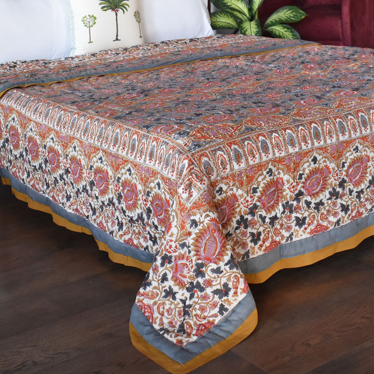 Hand Block Printed Cotton Quilt King Size Bird Of Paradise Gud 204347