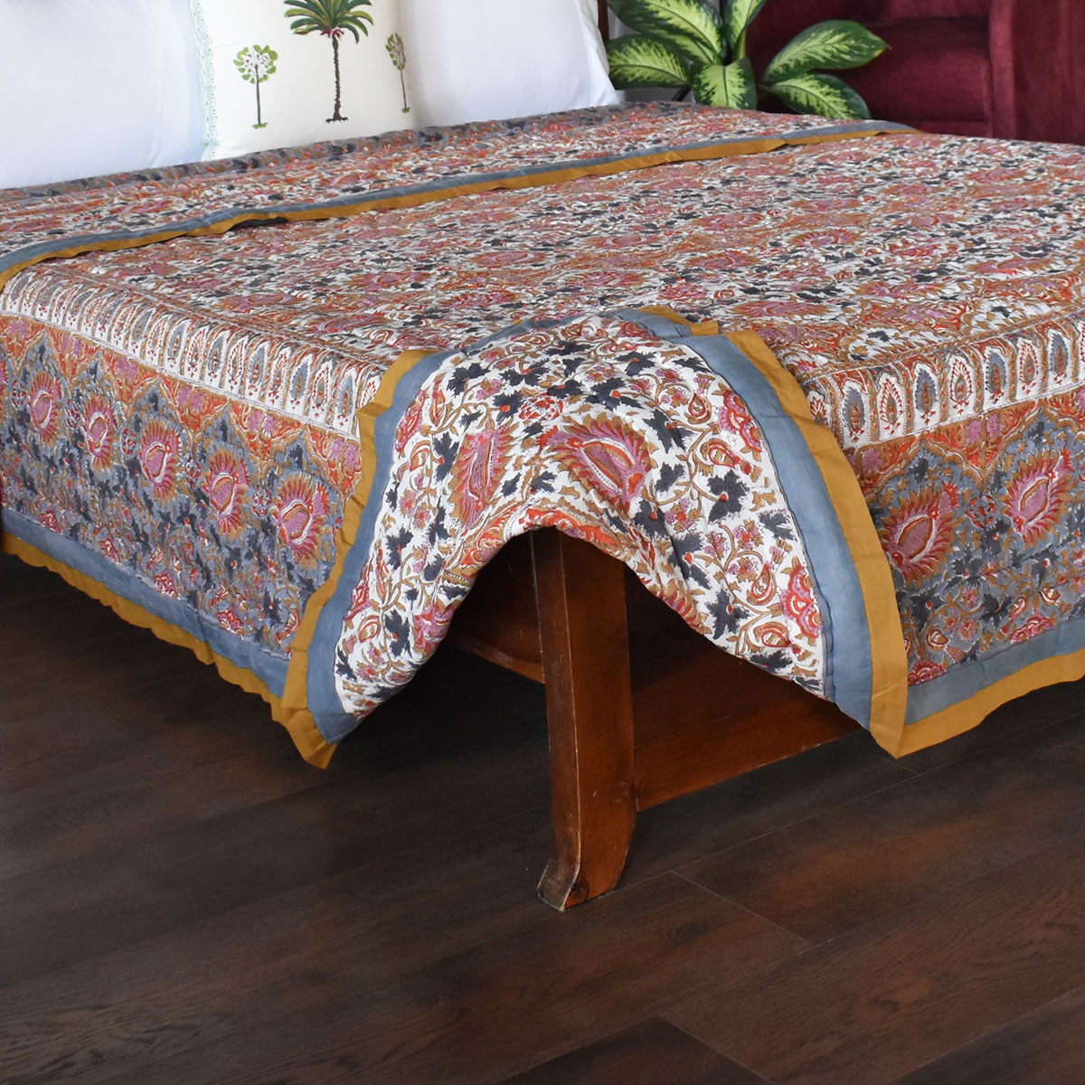 Hand Block Printed Cotton Quilt King Size Bird Of Paradise Gud 204347