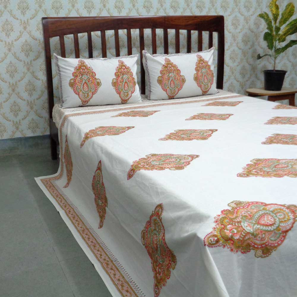 Cotton Block Printed Queen Size Bedspread  Badi Ambi Pink 108284