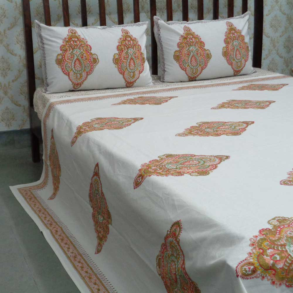 Cotton Block Printed Queen Size Bedspread Badi Ambi Pink 108284
