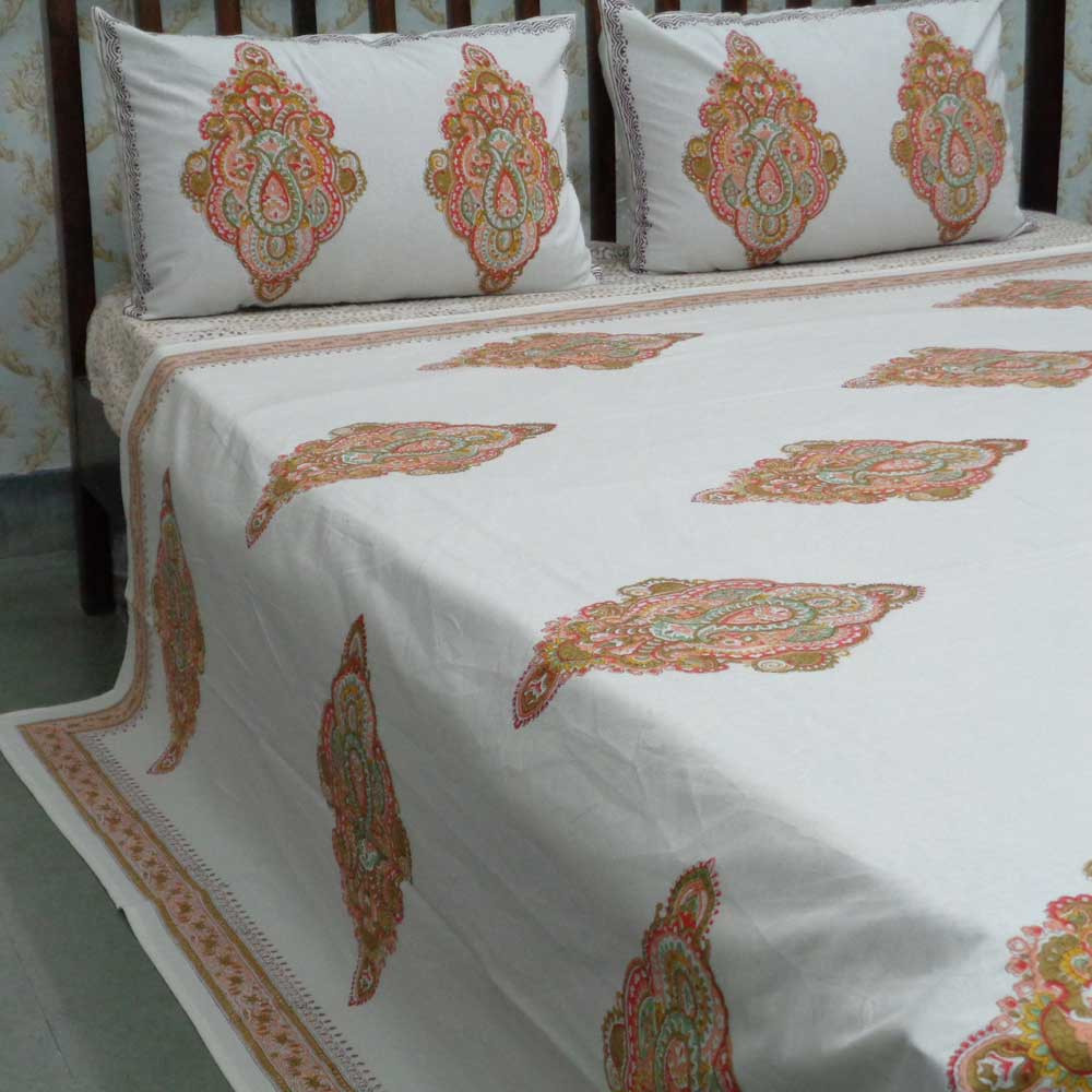 Cotton Block Printed Queen Size Bedspread  Badi Ambi Pink 108284