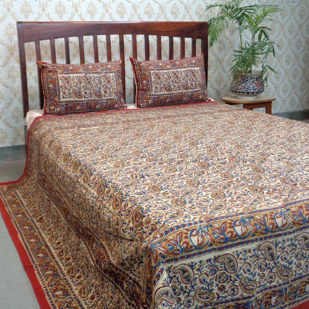 Cotton Block Printed Queen Size Bedspread  Bagru Floral 103030