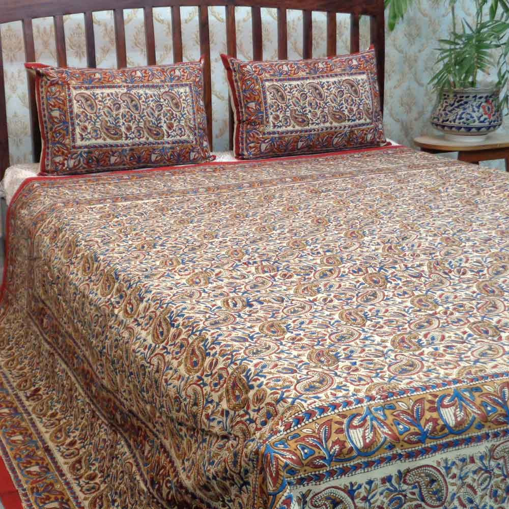 Cotton Block Printed Queen Size Bedspread Bagru Floral 103030