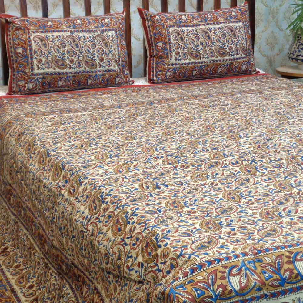 Cotton Block Printed Queen Size Bedspread Bagru Floral 103030
