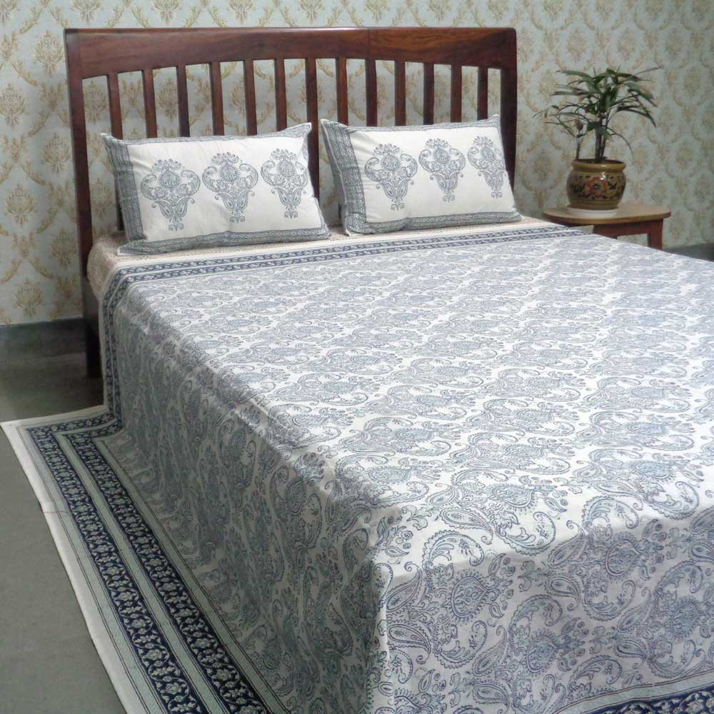 Cotton Block Printed Queen Size Bedspread Crown Paisley 101238
