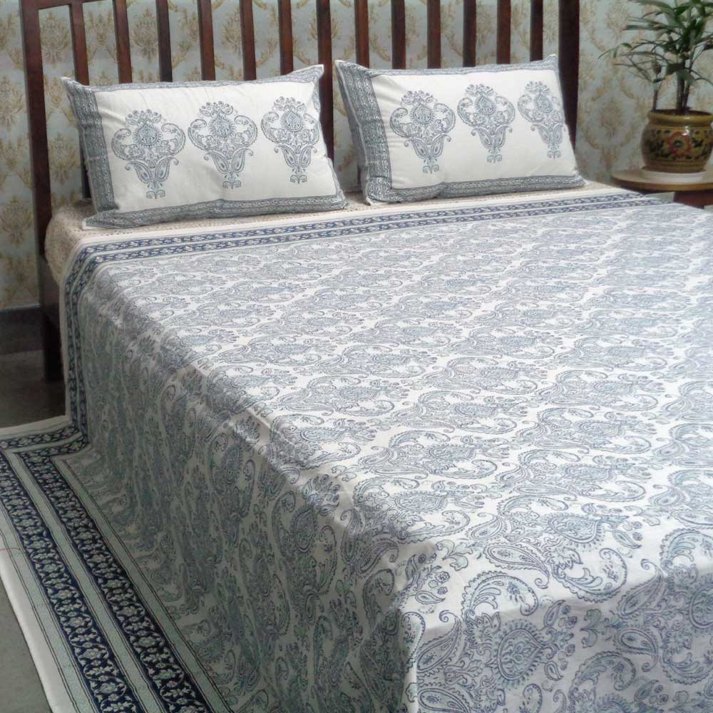 Cotton Block Printed Queen Size Bedspread Crown Paisley 101238