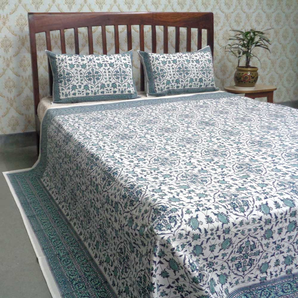 Cotton Block Printed Queen Size Bedspread Egyptial Paisley 101268