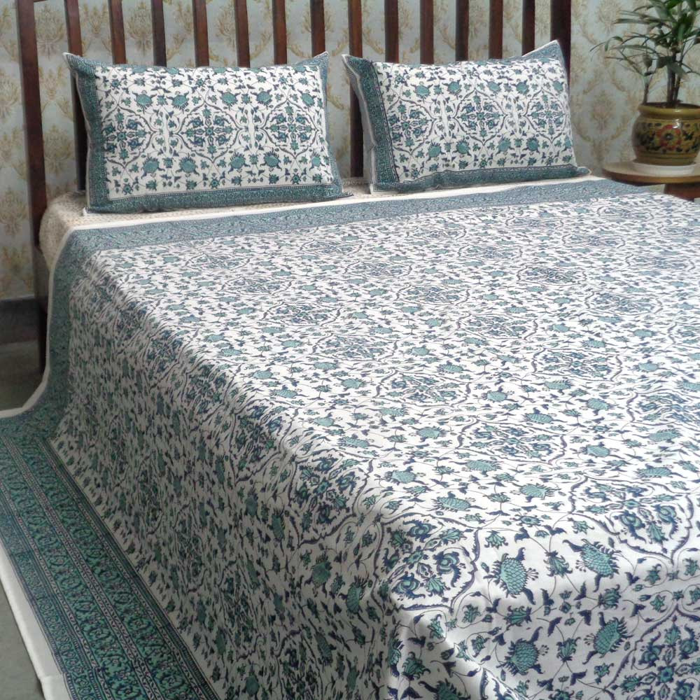 Cotton Block Printed Queen Size Bedspread Egyptial Paisley 101268