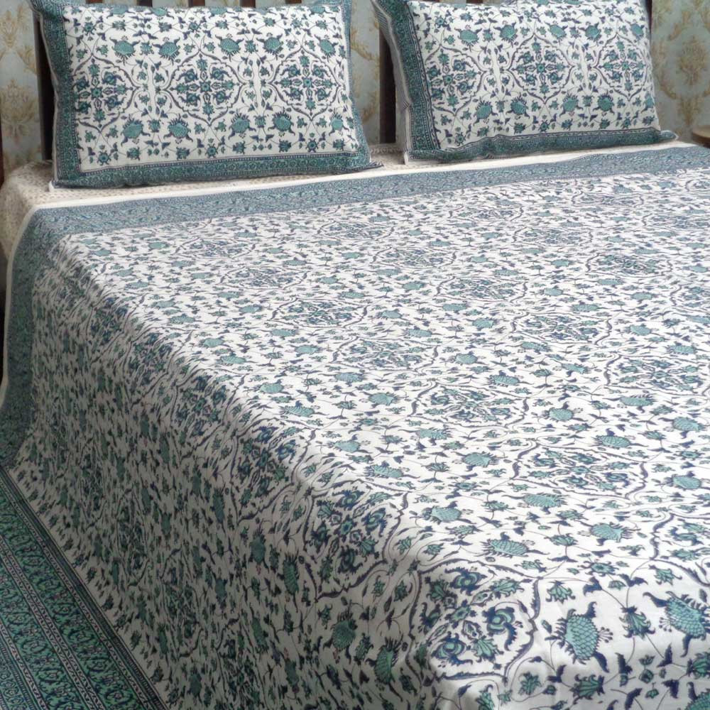 Cotton Block Printed Queen Size Bedspread Egyptial Paisley 101268
