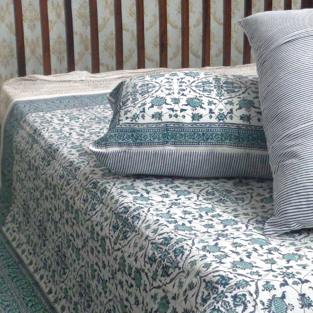 Cotton Block Printed Queen Size Bedspread Egyptial Paisley 101268
