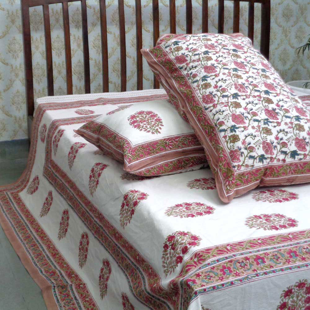 Cotton Block Printed Queen Size Bedspread Genda Boota 105889