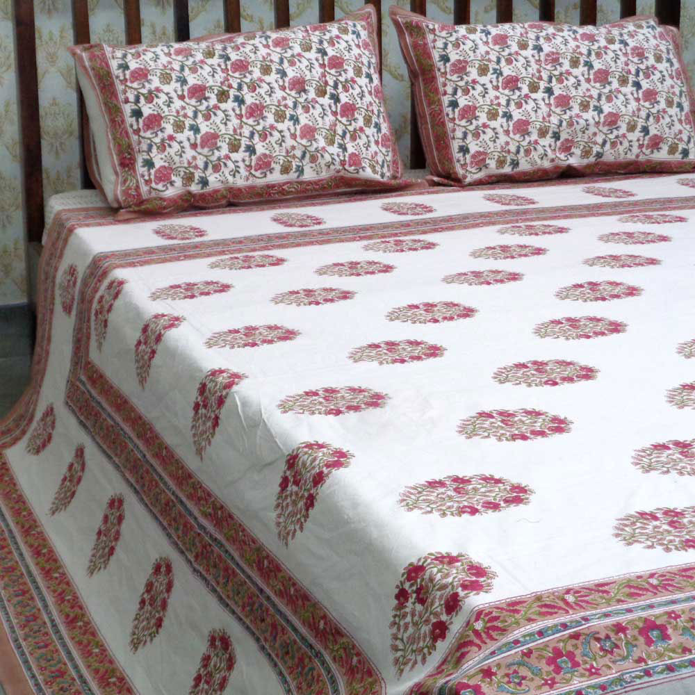 Cotton Block Printed Queen Size Bedspread Genda Boota 105889
