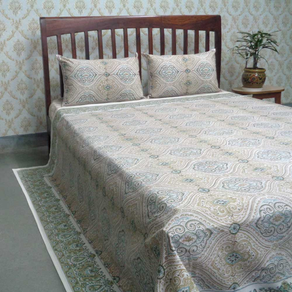 Cotton Block Printed Queen Size Bedspread  Imperial Olive 101220