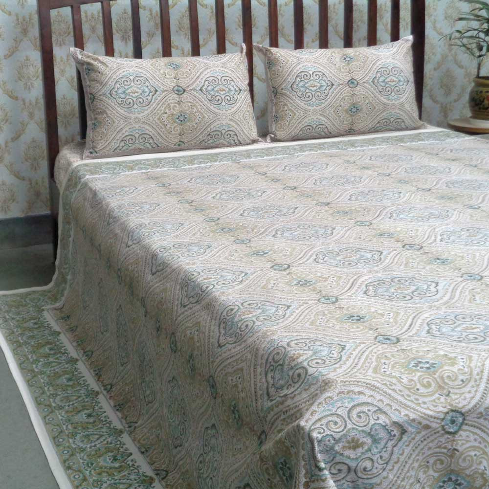 Cotton Block Printed Queen Size Bedspread Imperial Olive 101220