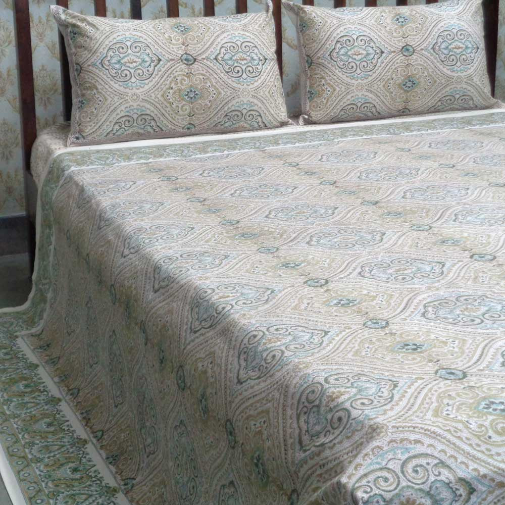 Cotton Block Printed Queen Size Bedspread  Imperial Olive 101220