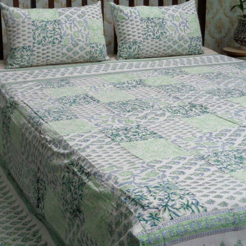 Cotton Block Printed Queen Size Bedspread Patchwork 102564