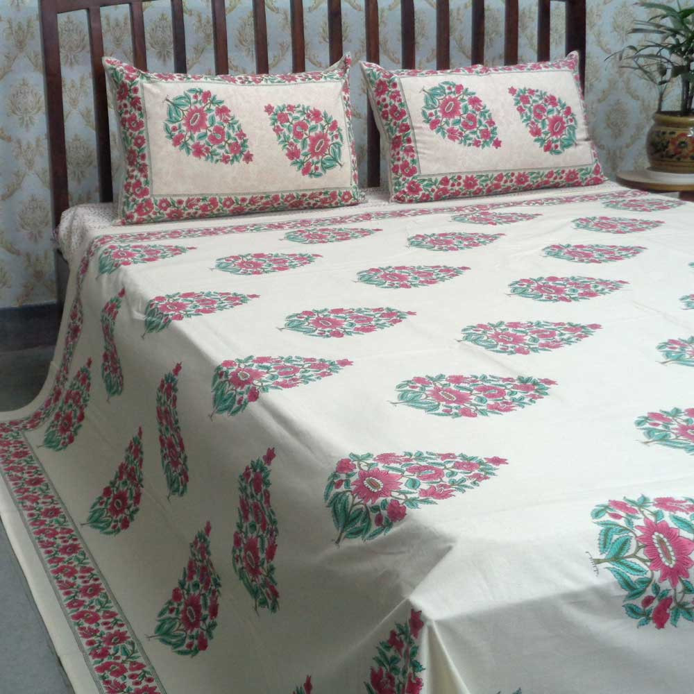 Cotton Block Printed Queen Size Bedspread Patti Boota Lal 101326