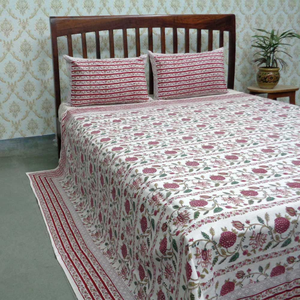 Cotton Block Printed Queen Size Bedspread  Trellis 103005
