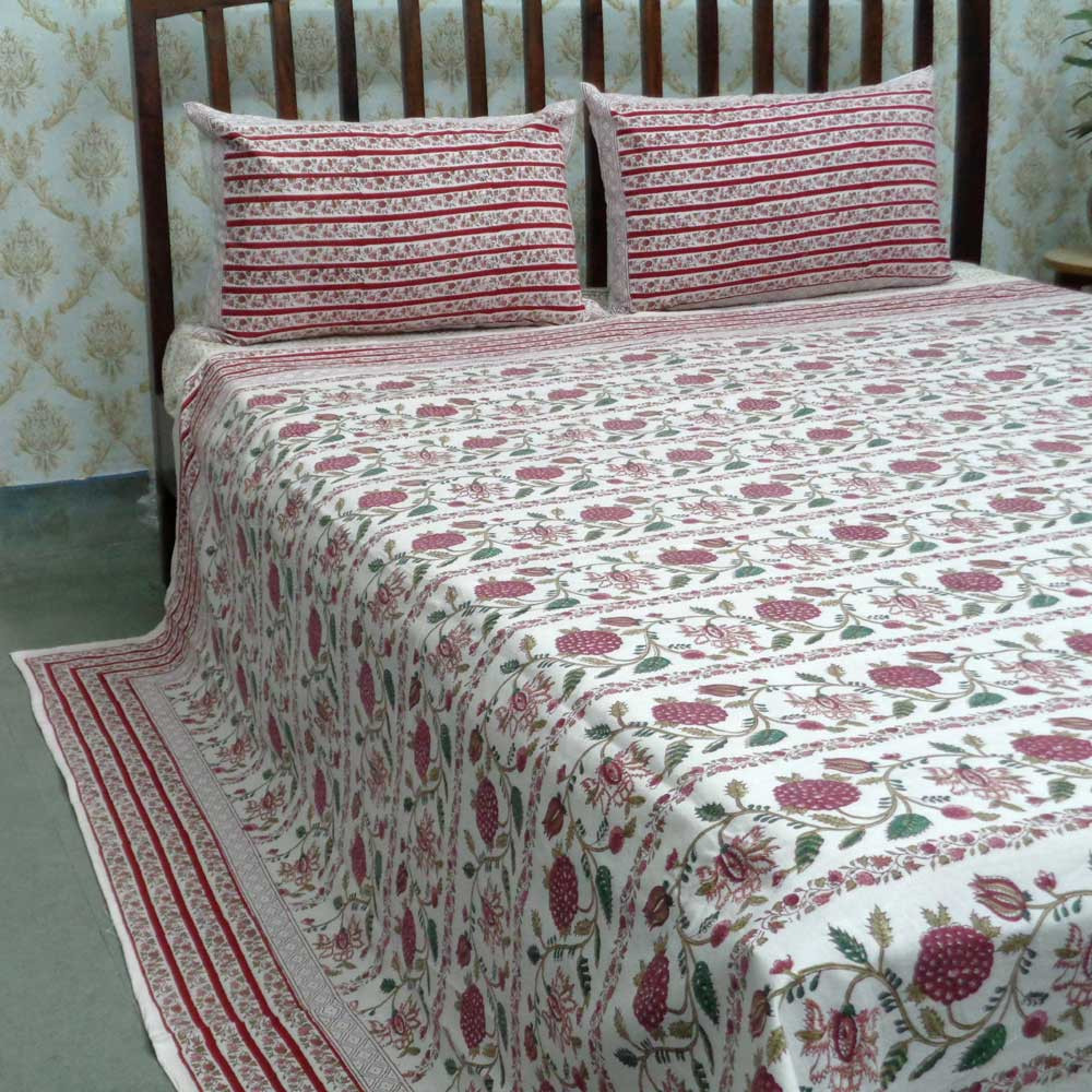 Cotton Block Printed Queen Size Bedspread  Trellis 103005