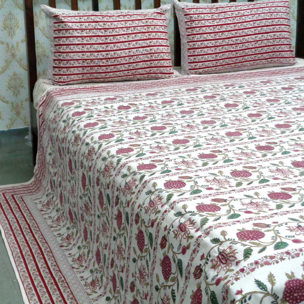 Cotton Block Printed Queen Size Bedspread Trellis 103005