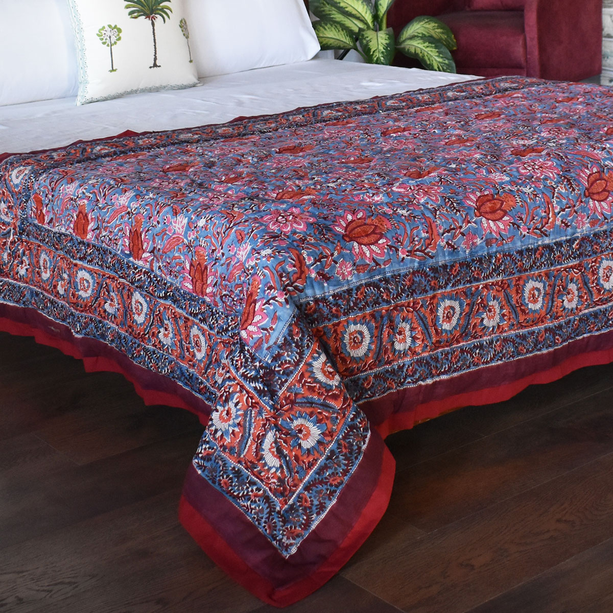 Hand Block Printed Cotton Twin Size Quilt Firdaus Gud 204865 Sort Order 901