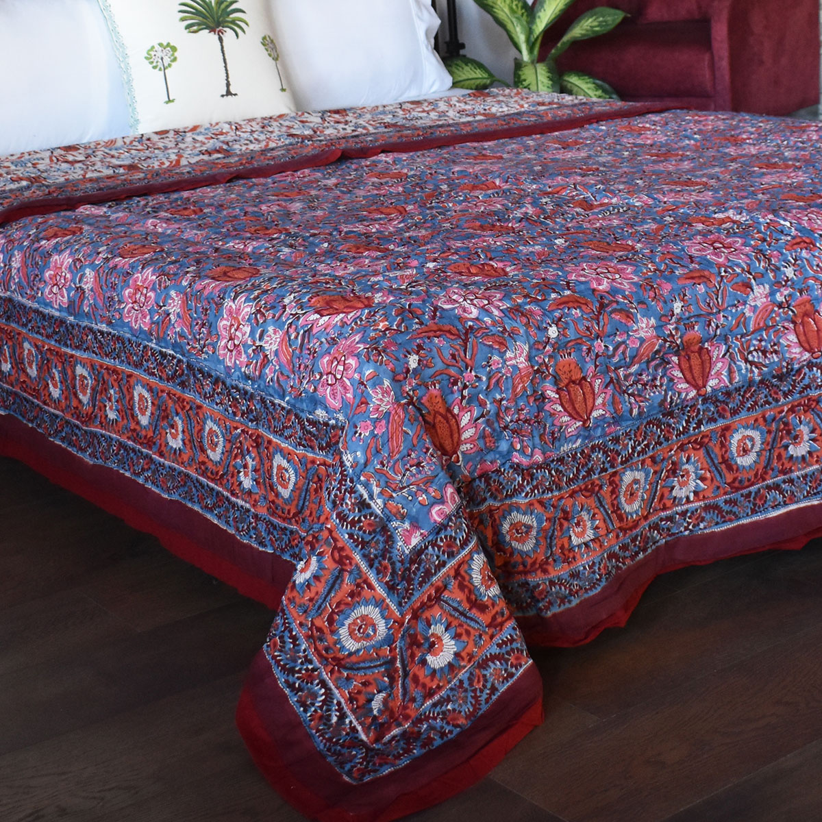 Hand Block Printed Cotton Queen Size Quilt Firdaus Gud 204865