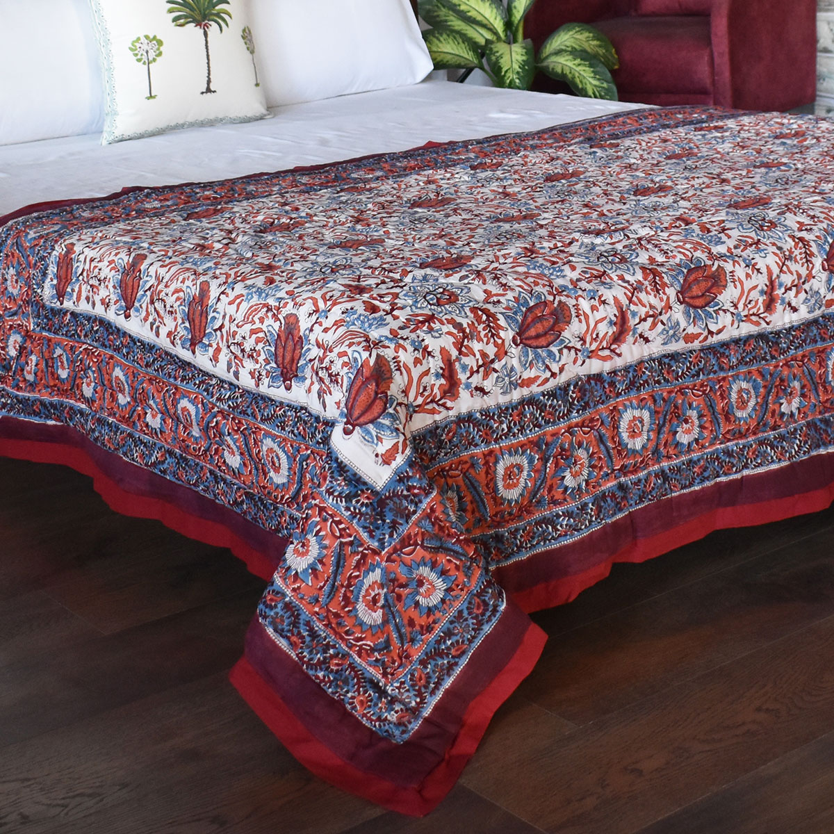 Hand Block Printed Cotton Twin Size Quilt  Firdaus Gud 204865 Sort Order   901