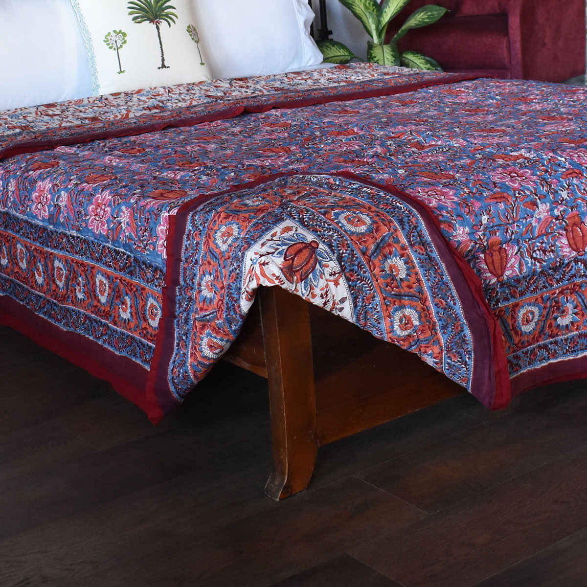 Hand Block Printed Cotton Queen Size Quilt  Firdaus Gud 204865