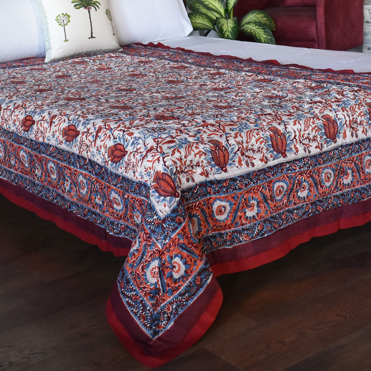 Hand Block Printed Cotton Twin Size Quilt Firdaus Gud 204865 Sort Order 901