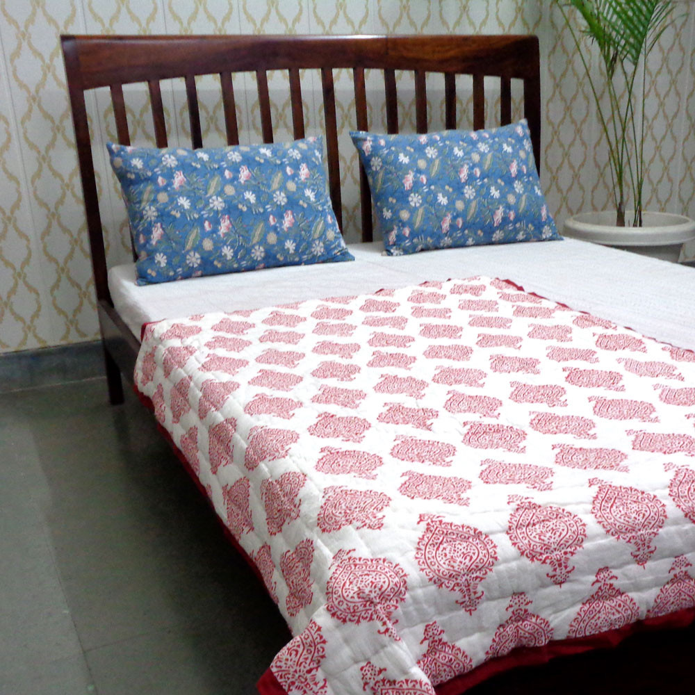 Hand Block Printed Baby Quilt 100x140 cm Jaipur Razai Bauhaus Lolipop 502191