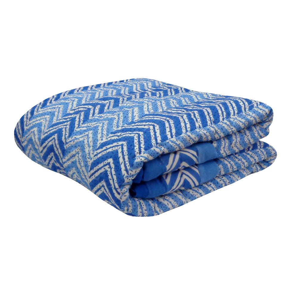 Hand Block Printed Baby Quilt 100x140 cm Jaipur Razai Chevron Blue 107041
