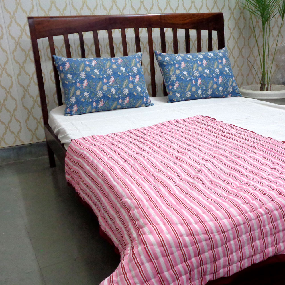 Hand Block Printed Baby Quilt 100x140 cm Jaipur Razai Coral Multi Red 701927