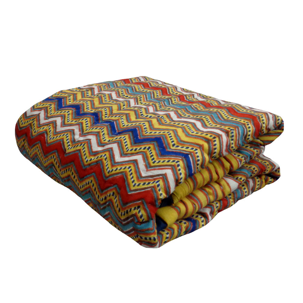 Hand Block Printed Baby Quilt 100x140 cm Jaipur Razai Designer Chevron 104406