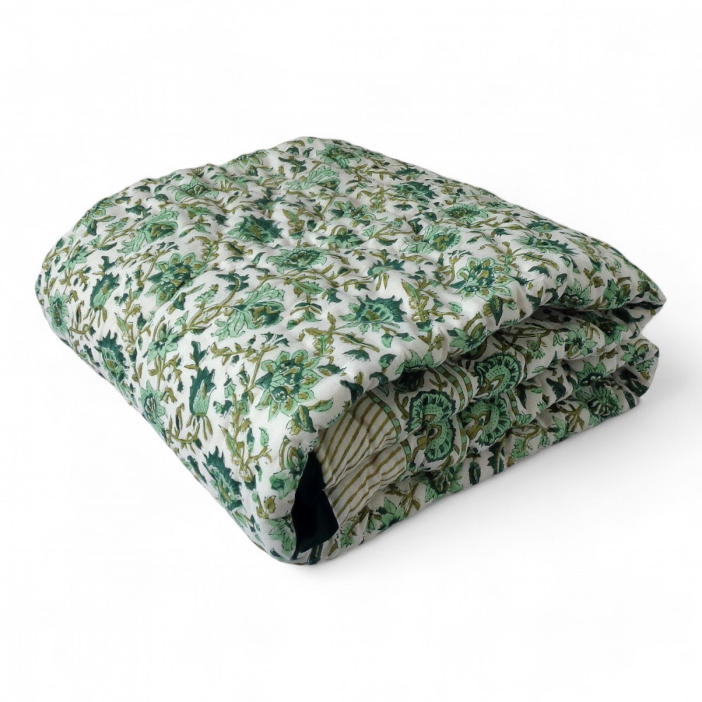 Image of Hand Block Printed Baby Quilt – 100x140 cm Jaipur Razai | Hari Bagia Jaal 605170